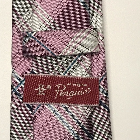 PENGUIN - 100% Silk Plaid Purple/Gray Necktie - Picture 2 of 8